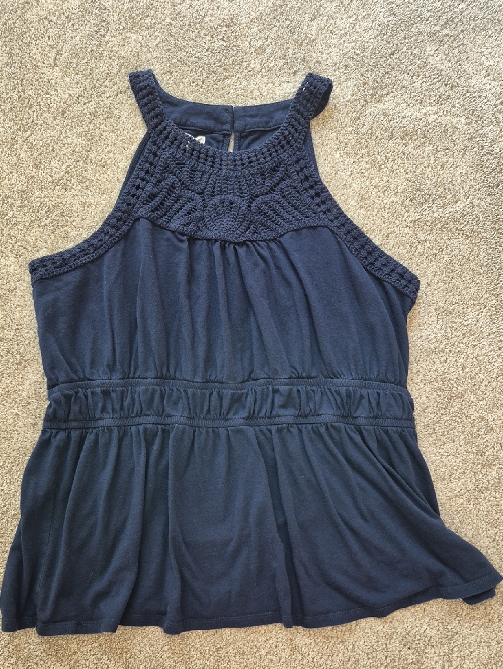 Navy Crochet Yoke Tank Top